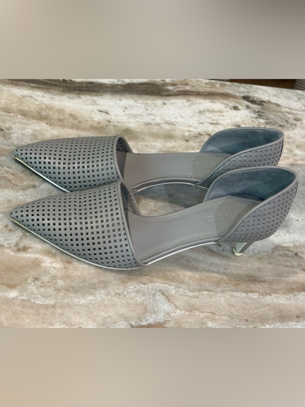 Women’s VINCE Aurelian perforated grey leather kitten heels- Size 7.5 - Picture 2 of 10